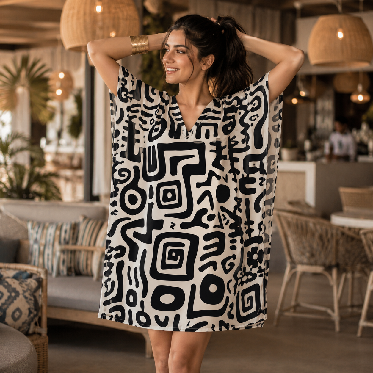 Black and White Pattern Kaftan