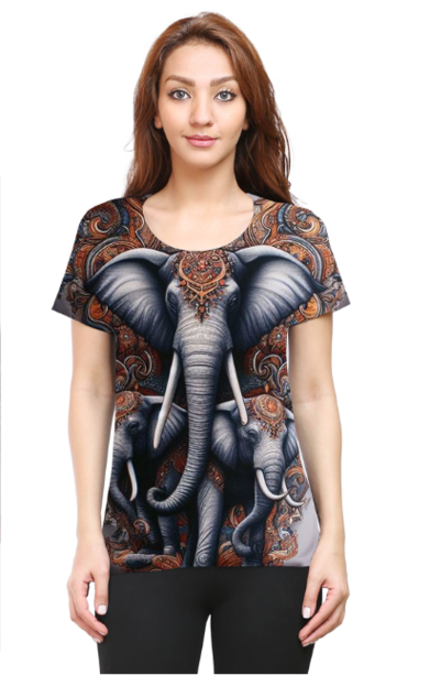 Colorful Elephant Art Print Half Sleeve T-Shirt