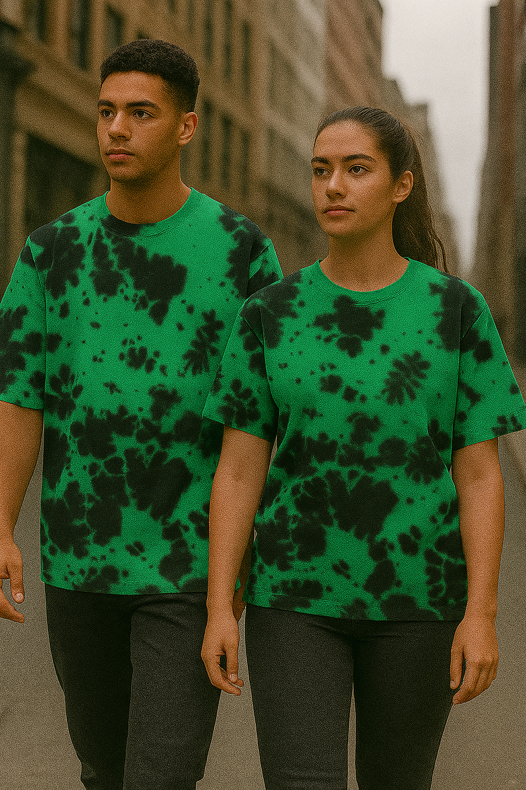 Unisex Green Black Tie Dye Oversized T-Shirt