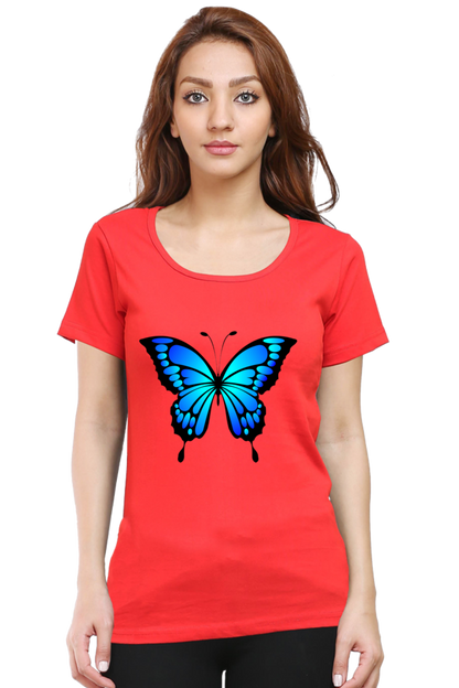 Blue Butterfly Half Sleeve Printed T-Shirt