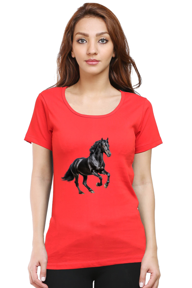 Black Horse Design Half Sleeve Printed T-Shirt