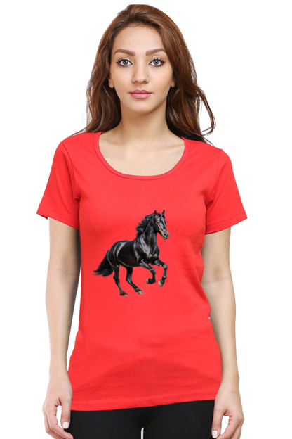 Black Horse Design Half Sleeve Printed T-Shirt