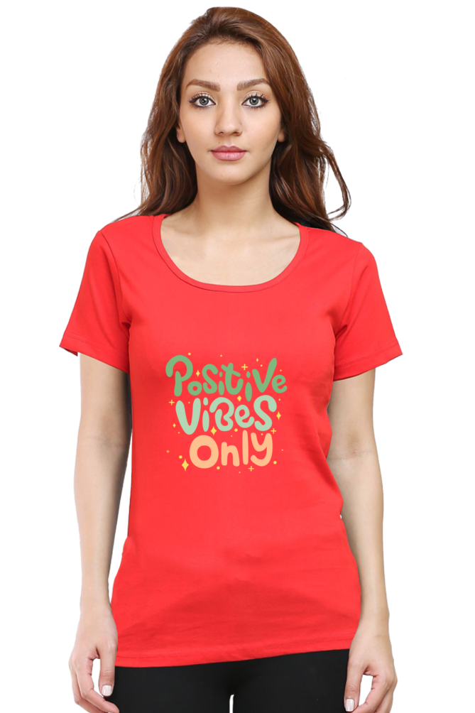 Positive Vibes Only Quote Half Sleeve Printed T-Shirt