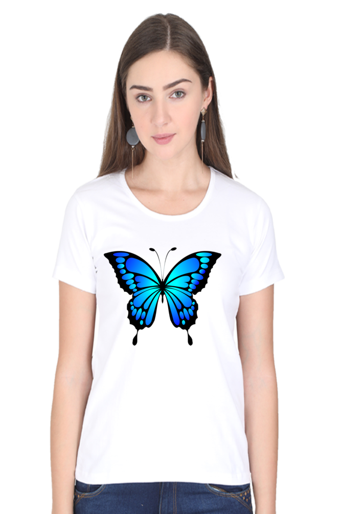 Blue Butterfly Half Sleeve Printed T-Shirt