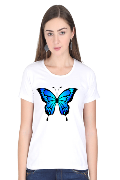 Blue Butterfly Half Sleeve Printed T-Shirt