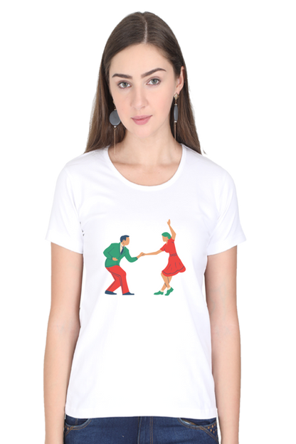 Dancing Couple Design Half Sleeve Printed T-Shirt