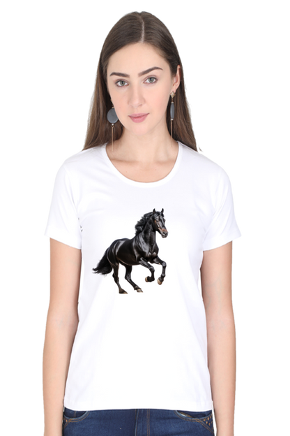 Black Horse Design Half Sleeve Printed T-Shirt