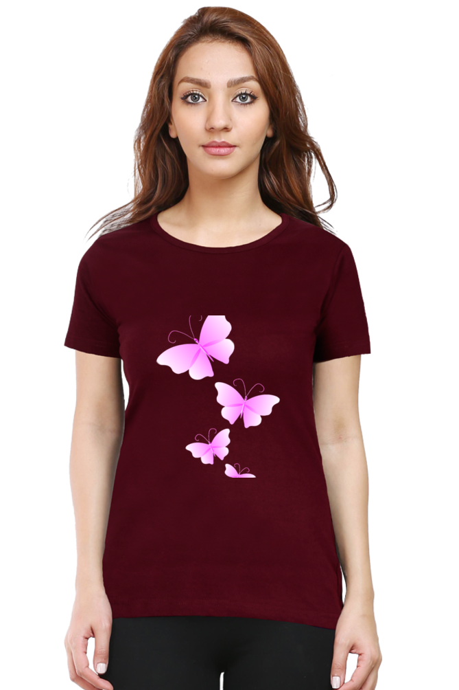 Pink Flutter Half Sleeve Printed T-Shirt