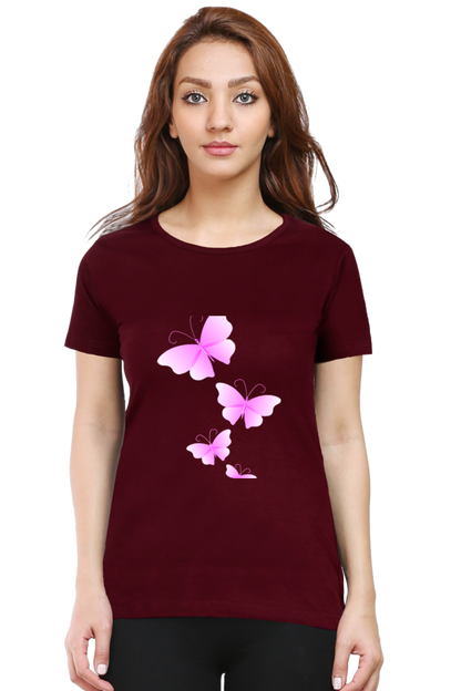 Pink Flutter Half Sleeve Printed T-Shirt