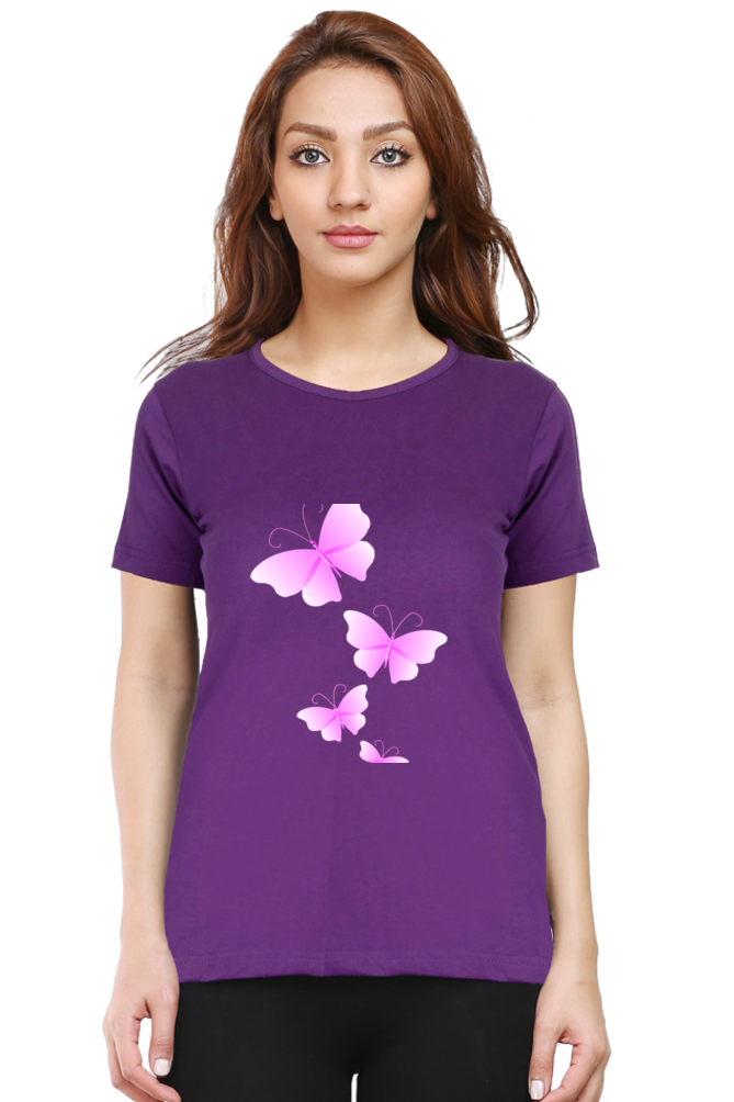 Pink Flutter Half Sleeve Printed T-Shirt