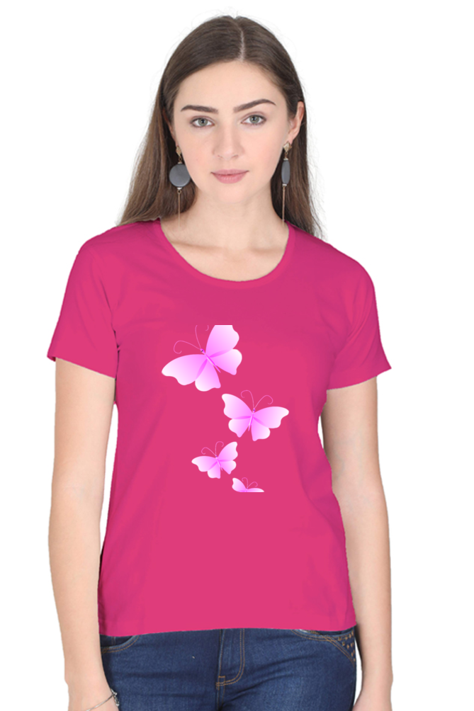 Pink Flutter Half Sleeve Printed T-Shirt