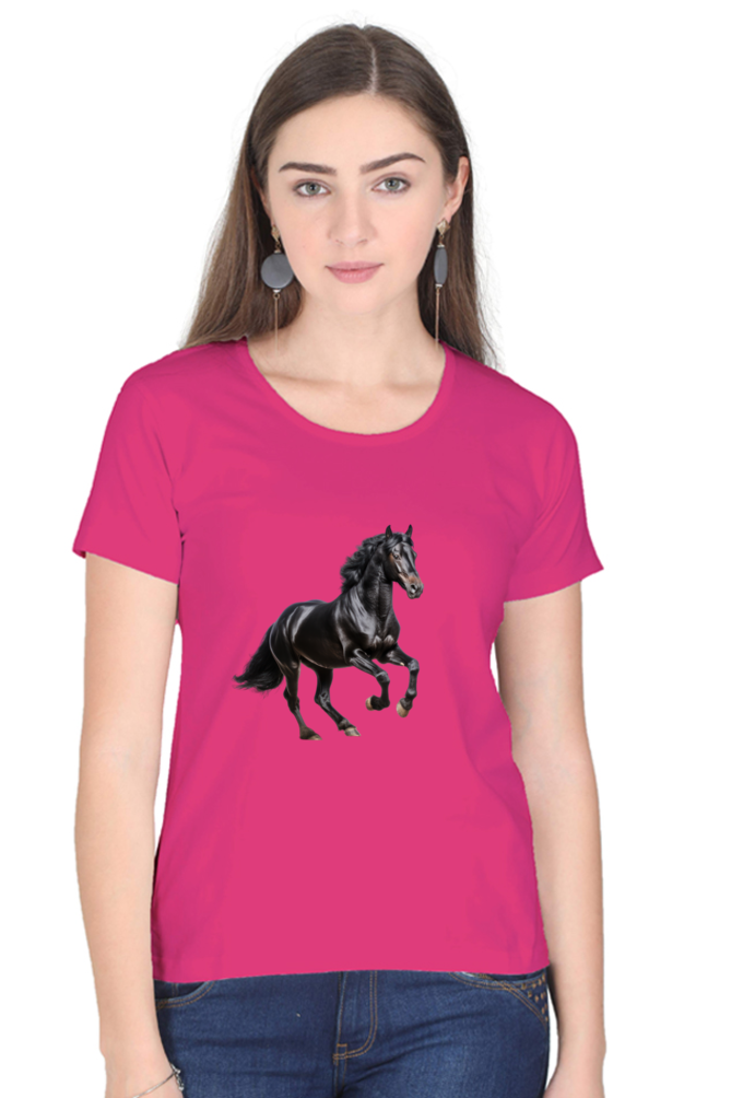 Black Horse Design Half Sleeve Printed T-Shirt