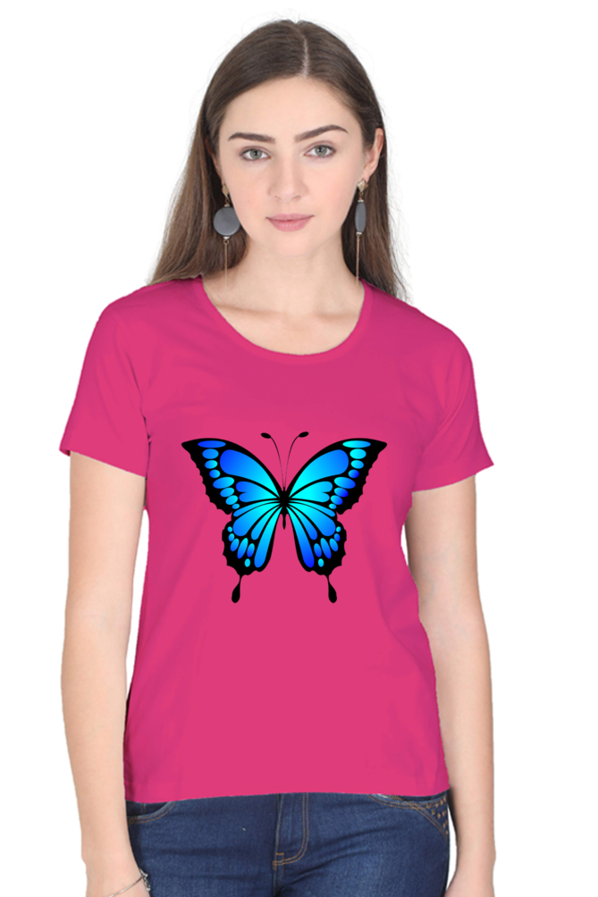 Blue Butterfly Half Sleeve Printed T-Shirt