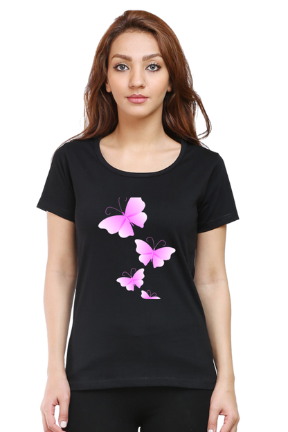 Pink Flutter Half Sleeve Printed T-Shirt