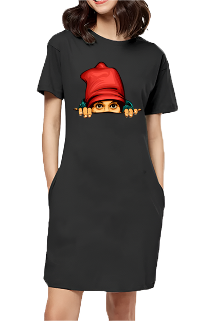 Hide & Seek Art Printed T-Shirt Dress For Women