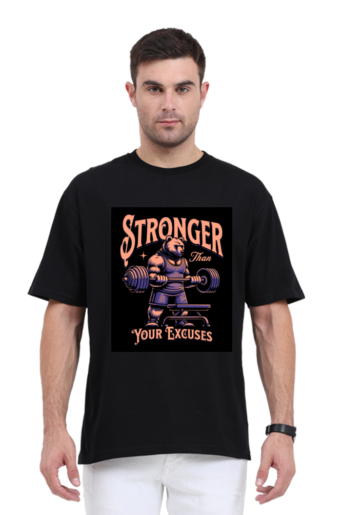 Stronger Quote Printed Oversized Unisexual T-Shirt