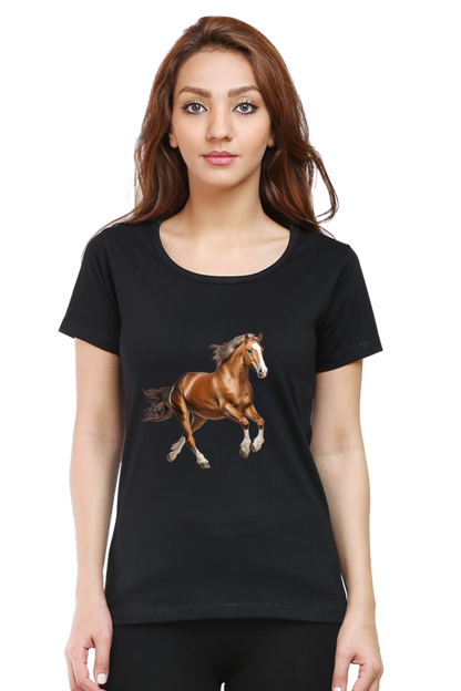 Brown Horse Design Half Sleeve T-Shirt