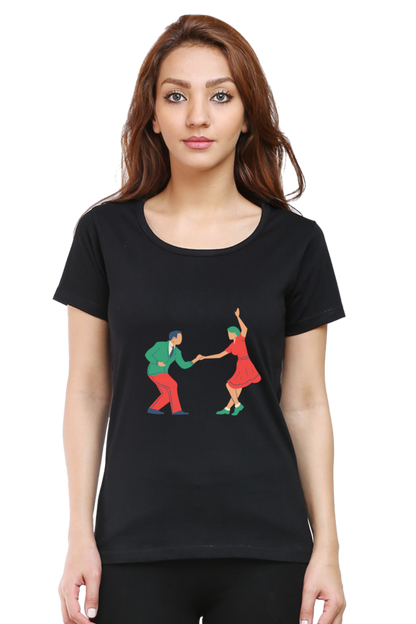 Dancing Couple Design Half Sleeve Printed T-Shirt