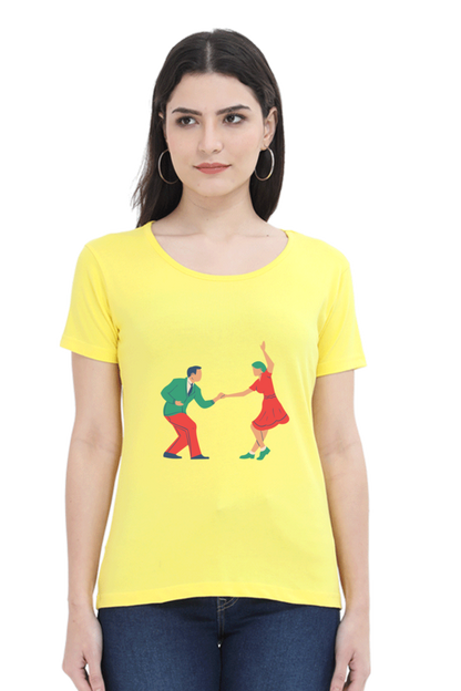 Dancing Couple Design Half Sleeve Printed T-Shirt