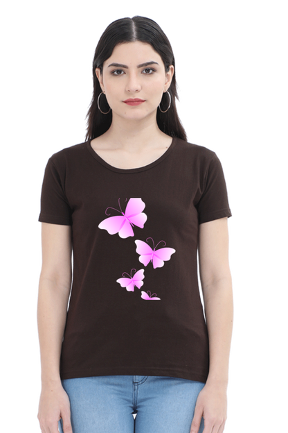 Pink Flutter Half Sleeve Printed T-Shirt