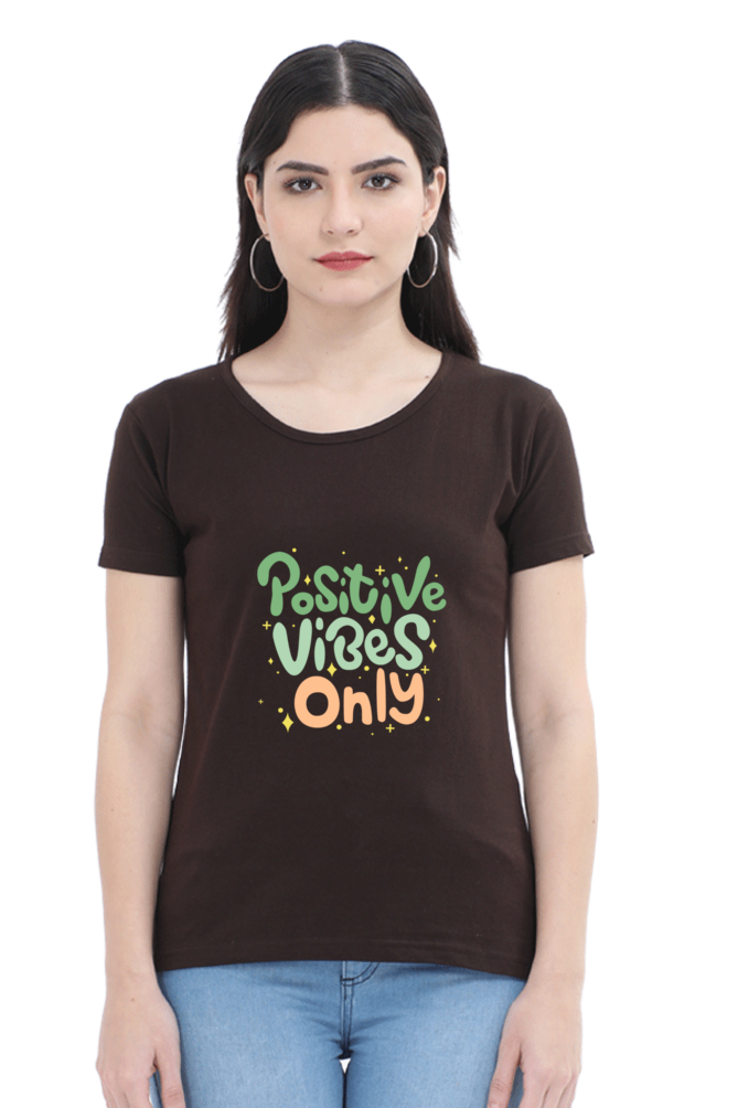 Positive Vibes Only Quote Half Sleeve Printed T-Shirt