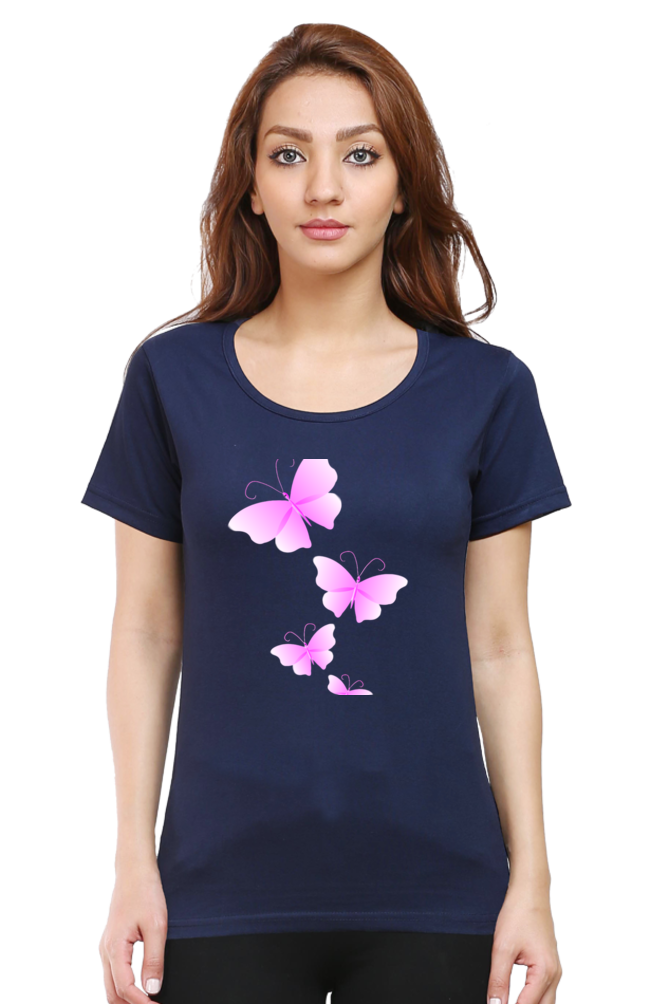 Pink Flutter Half Sleeve Printed T-Shirt