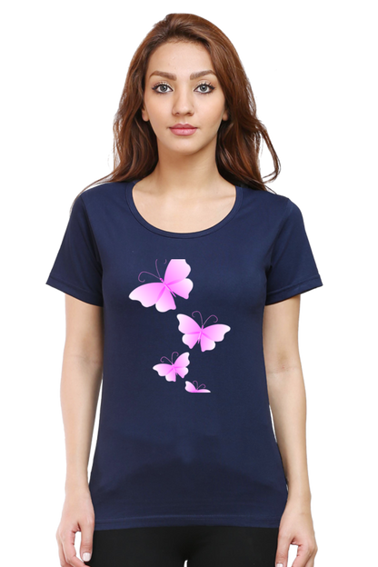 Pink Flutter Half Sleeve Printed T-Shirt