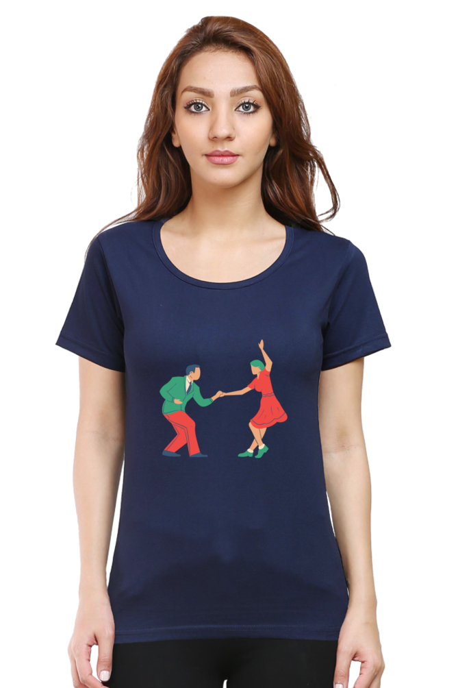 Dancing Couple Design Half Sleeve Printed T-Shirt