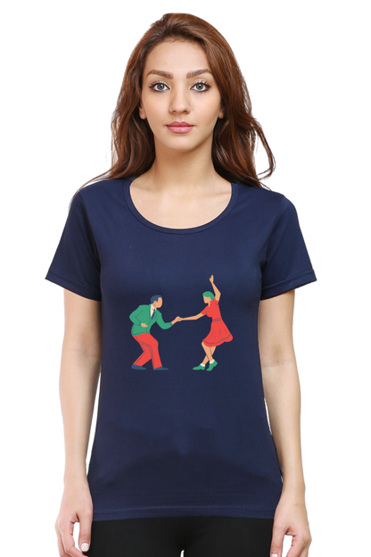 Dancing Couple Design Half Sleeve Printed T-Shirt