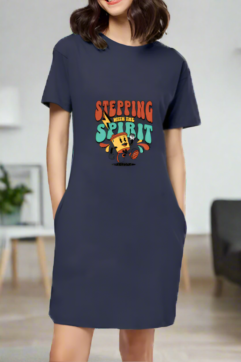 Stepping with Spirit Quote Printed T-Shirt Dress