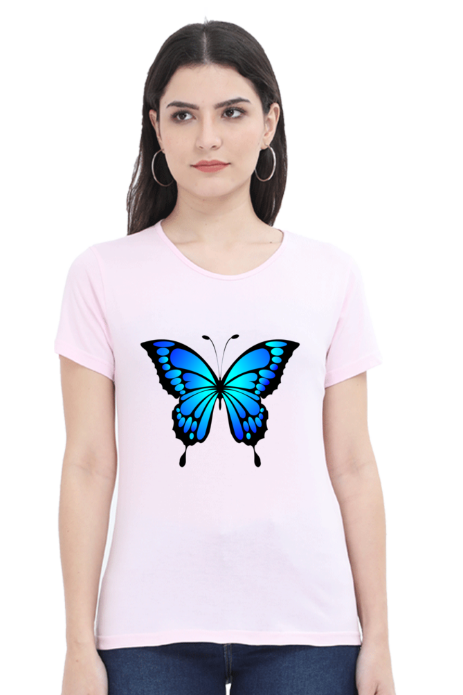 Blue Butterfly Half Sleeve Printed T-Shirt