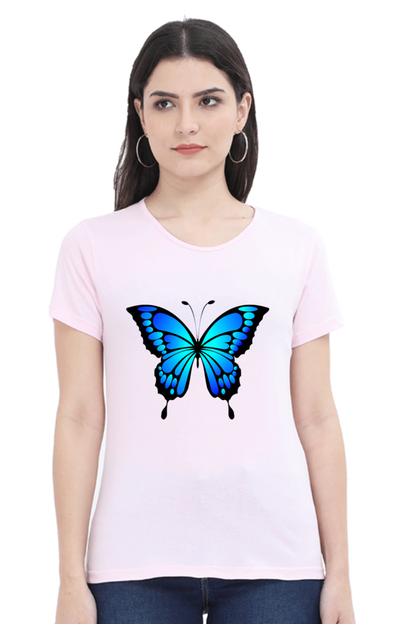 Blue Butterfly Half Sleeve Printed T-Shirt