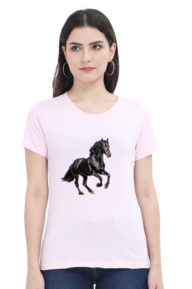 Black Horse Design Half Sleeve Printed T-Shirt