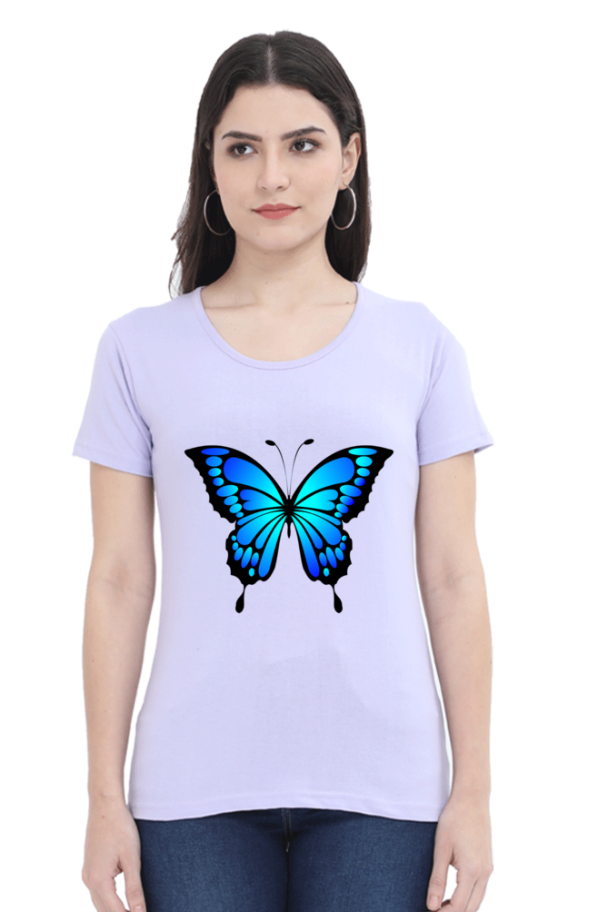 Blue Butterfly Half Sleeve Printed T-Shirt