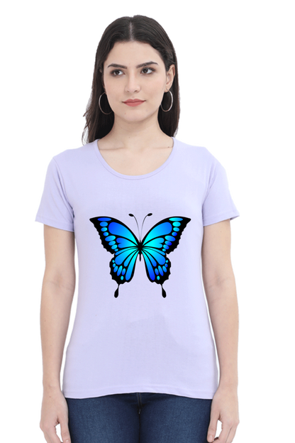 Blue Butterfly Half Sleeve Printed T-Shirt