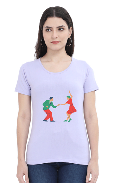 Dancing Couple Design Half Sleeve Printed T-Shirt