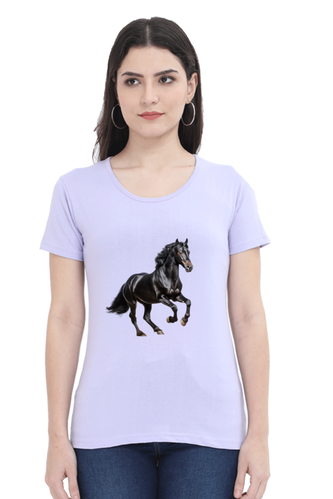 Black Horse Design Half Sleeve Printed T-Shirt