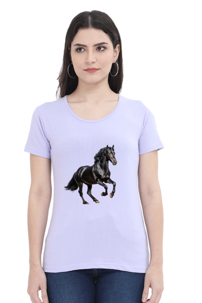 Black Horse Design Half Sleeve Printed T-Shirt