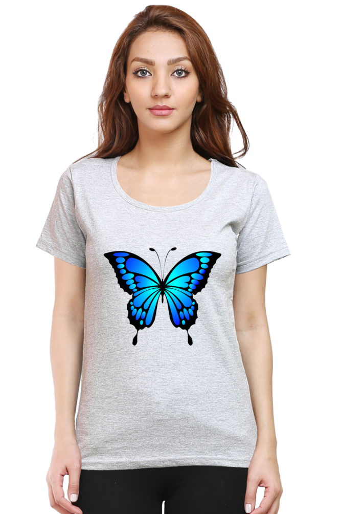 Blue Butterfly Half Sleeve Printed T-Shirt