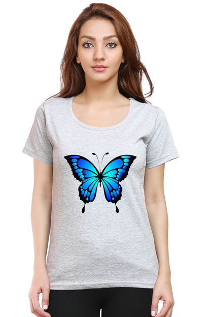 Blue Butterfly Half Sleeve Printed T-Shirt