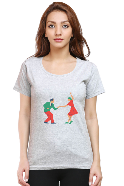 Dancing Couple Design Half Sleeve Printed T-Shirt