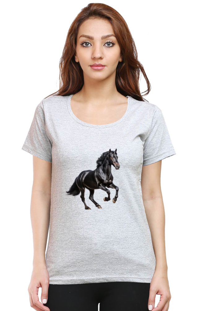 Black Horse Design Half Sleeve Printed T-Shirt