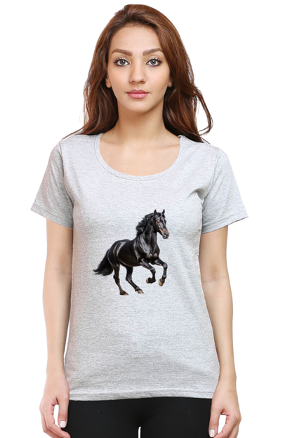 Black Horse Design Half Sleeve Printed T-Shirt