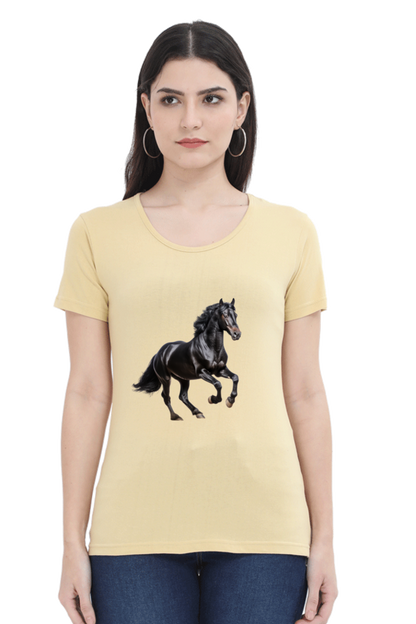 Black Horse Design Half Sleeve Printed T-Shirt