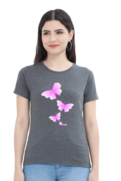 Pink Flutter Half Sleeve Printed T-Shirt