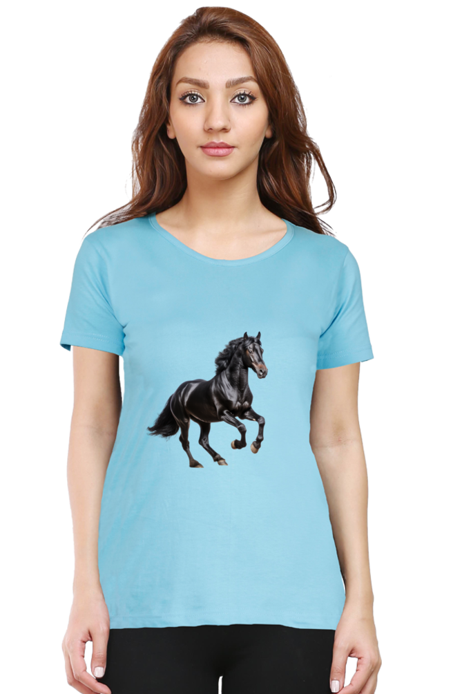 Black Horse Design Half Sleeve Printed T-Shirt