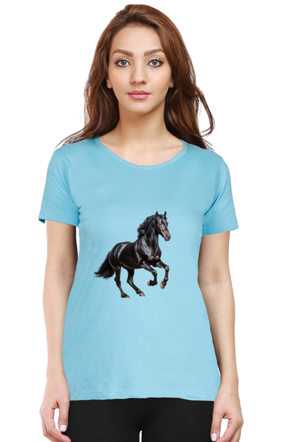 Black Horse Design Half Sleeve Printed T-Shirt