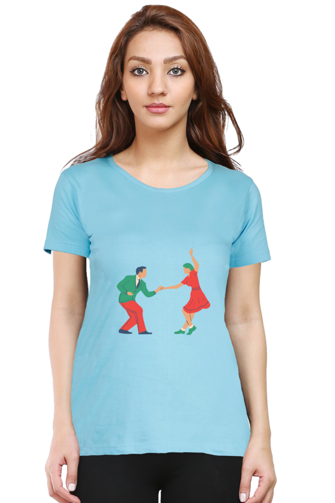 Dancing Couple Design Half Sleeve Printed T-Shirt