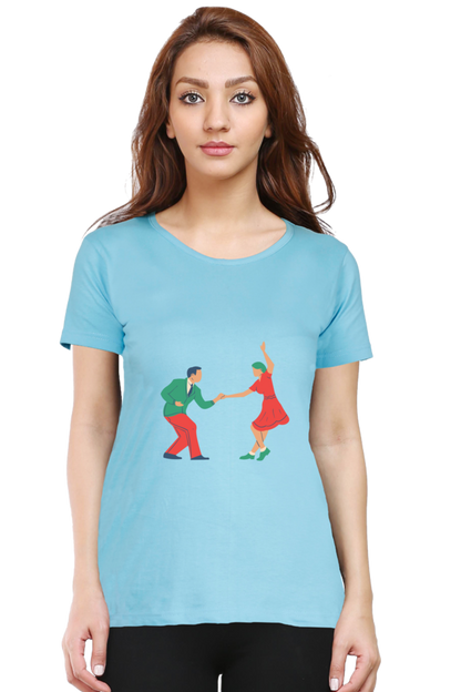 Dancing Couple Design Half Sleeve Printed T-Shirt