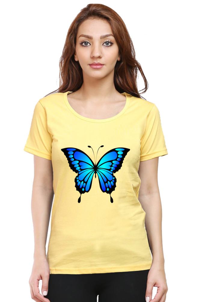 Blue Butterfly Half Sleeve Printed T-Shirt